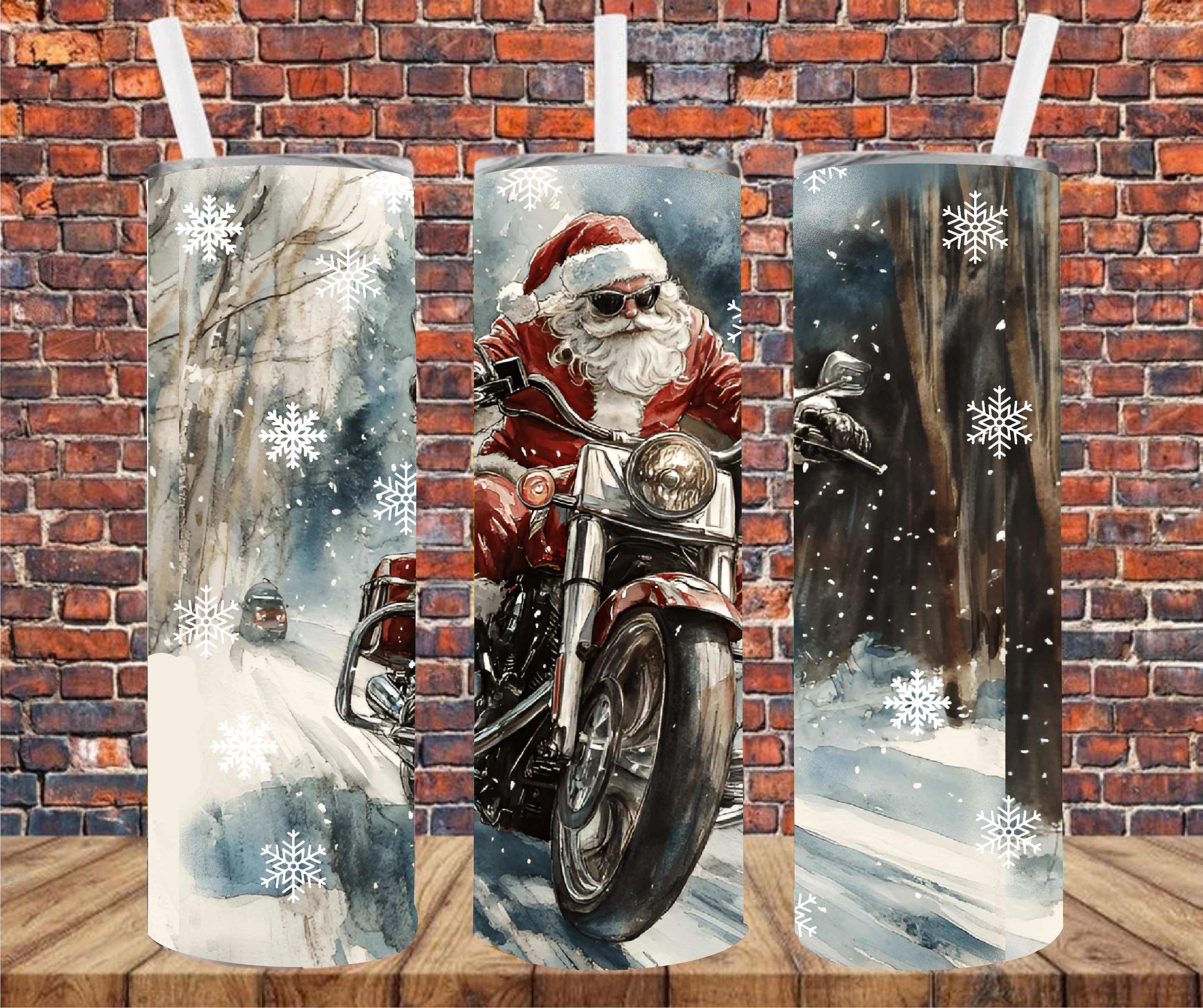 Biker Santa - Tumbler Wrap - Sublimation Transfer