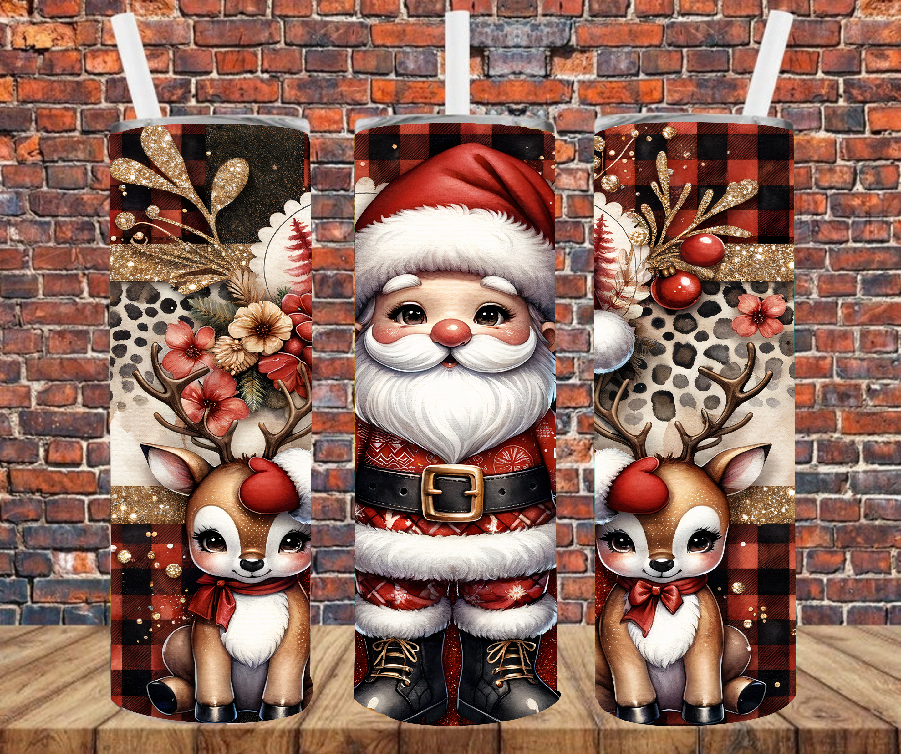 Santa & Reindeer - Tumbler Wrap - Sublimation Transfer
