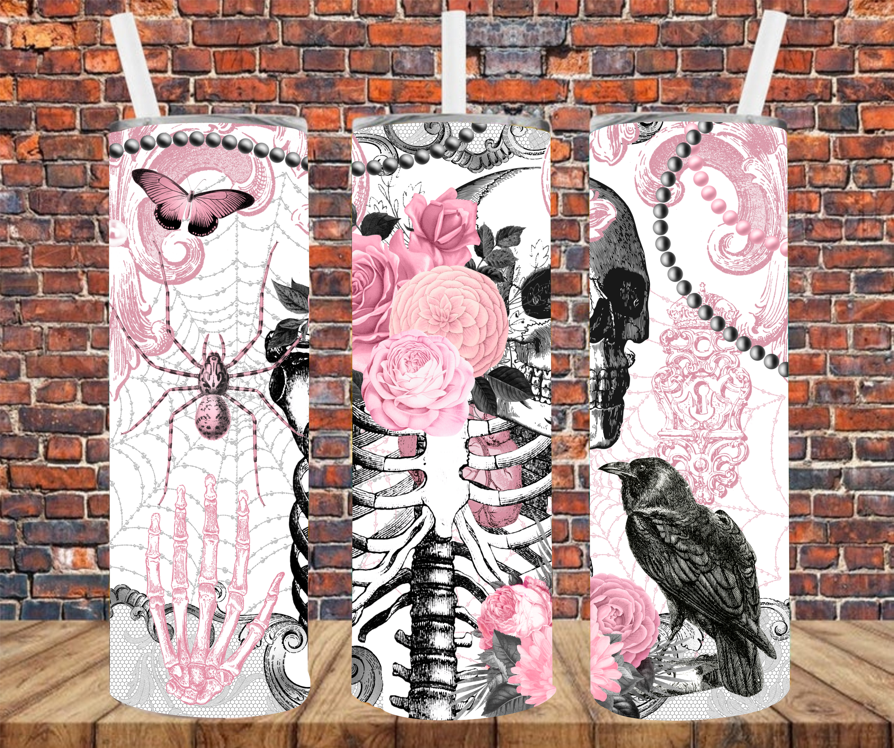 Skeleton & Roses - Tumbler Wrap - Sublimation Transfer