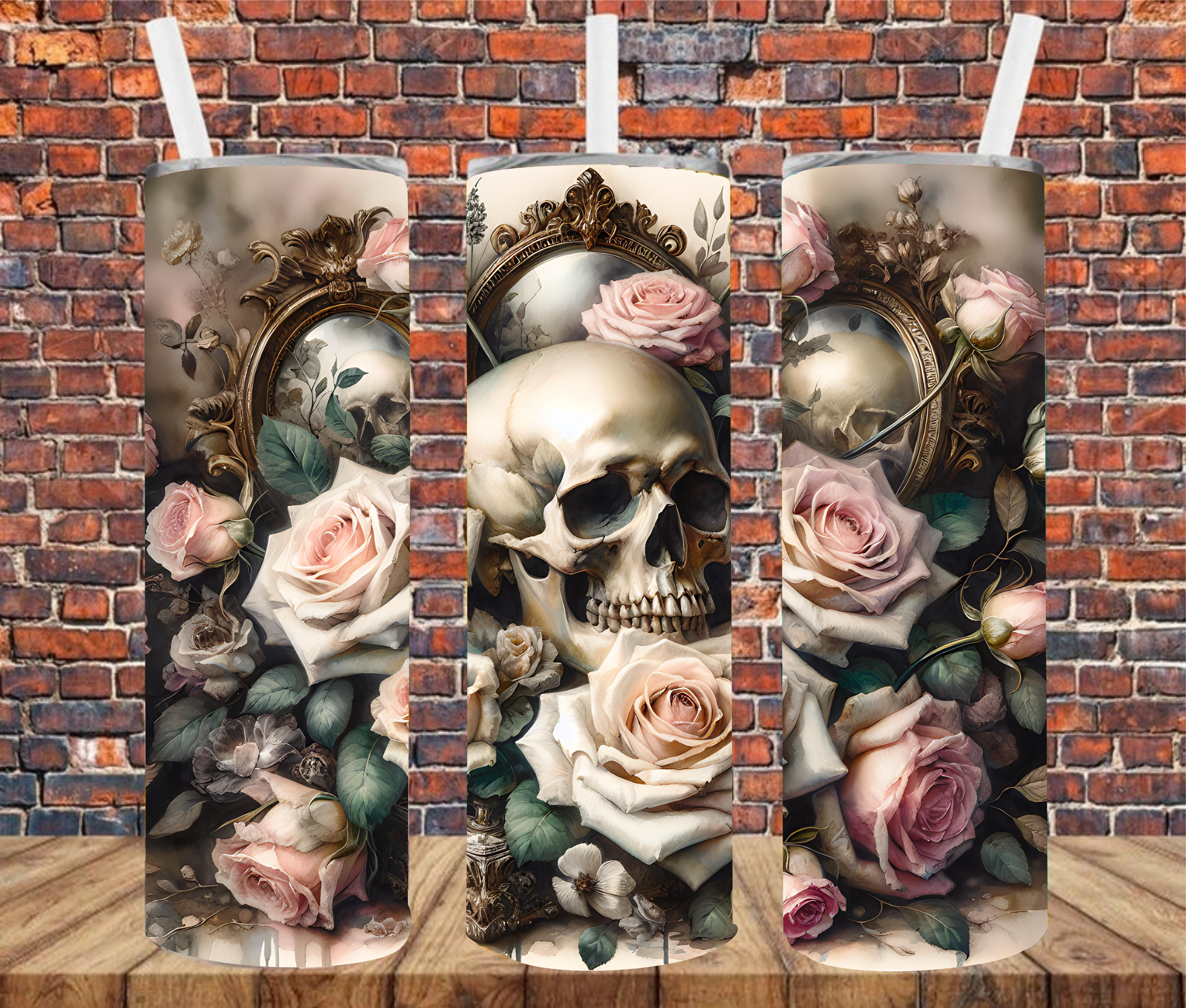Skull & Roses - Tumbler Wrap - vinyl Transfers