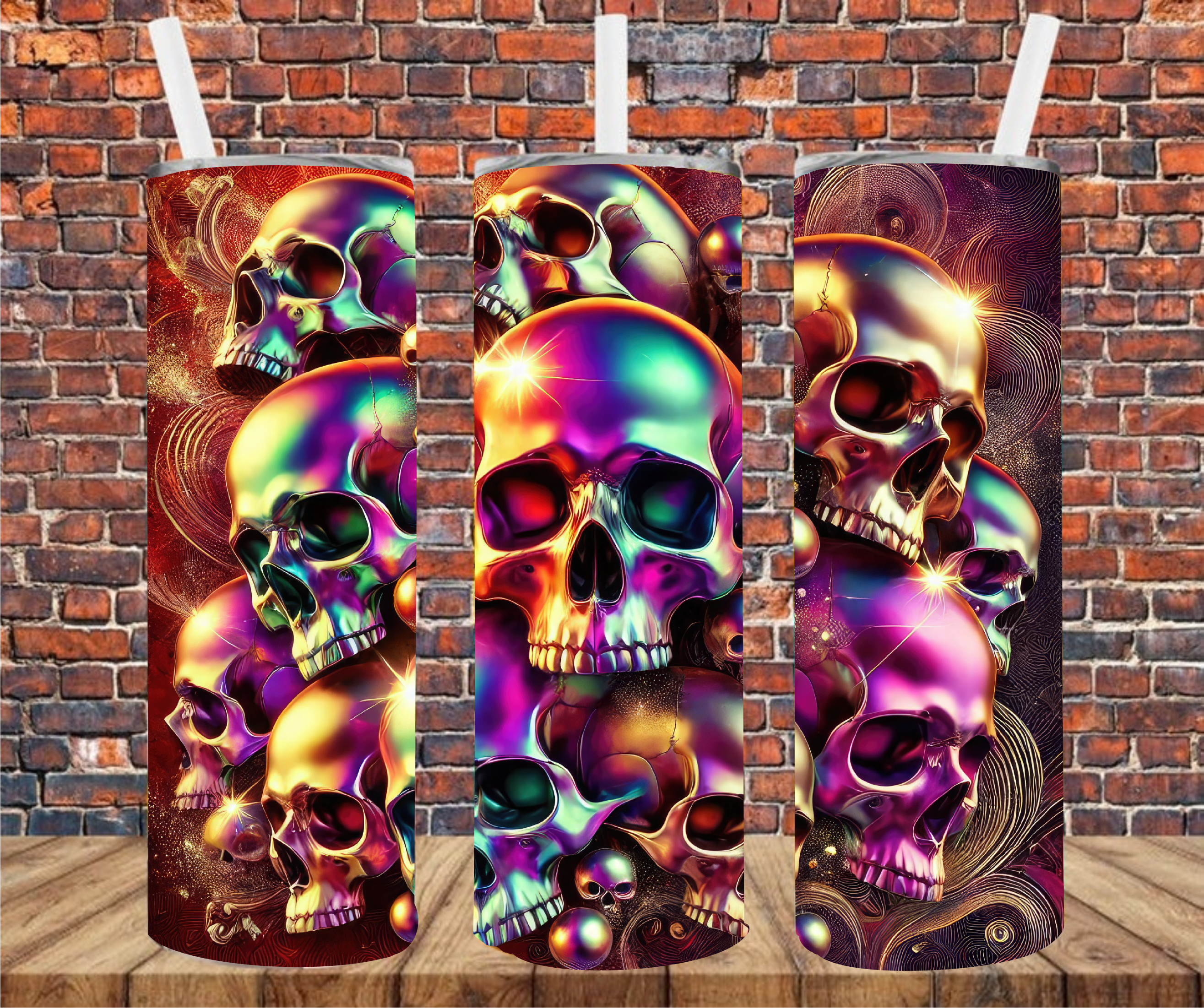 Metallic Effect Skulls - Tumbler Wrap - Vinyl Transfer