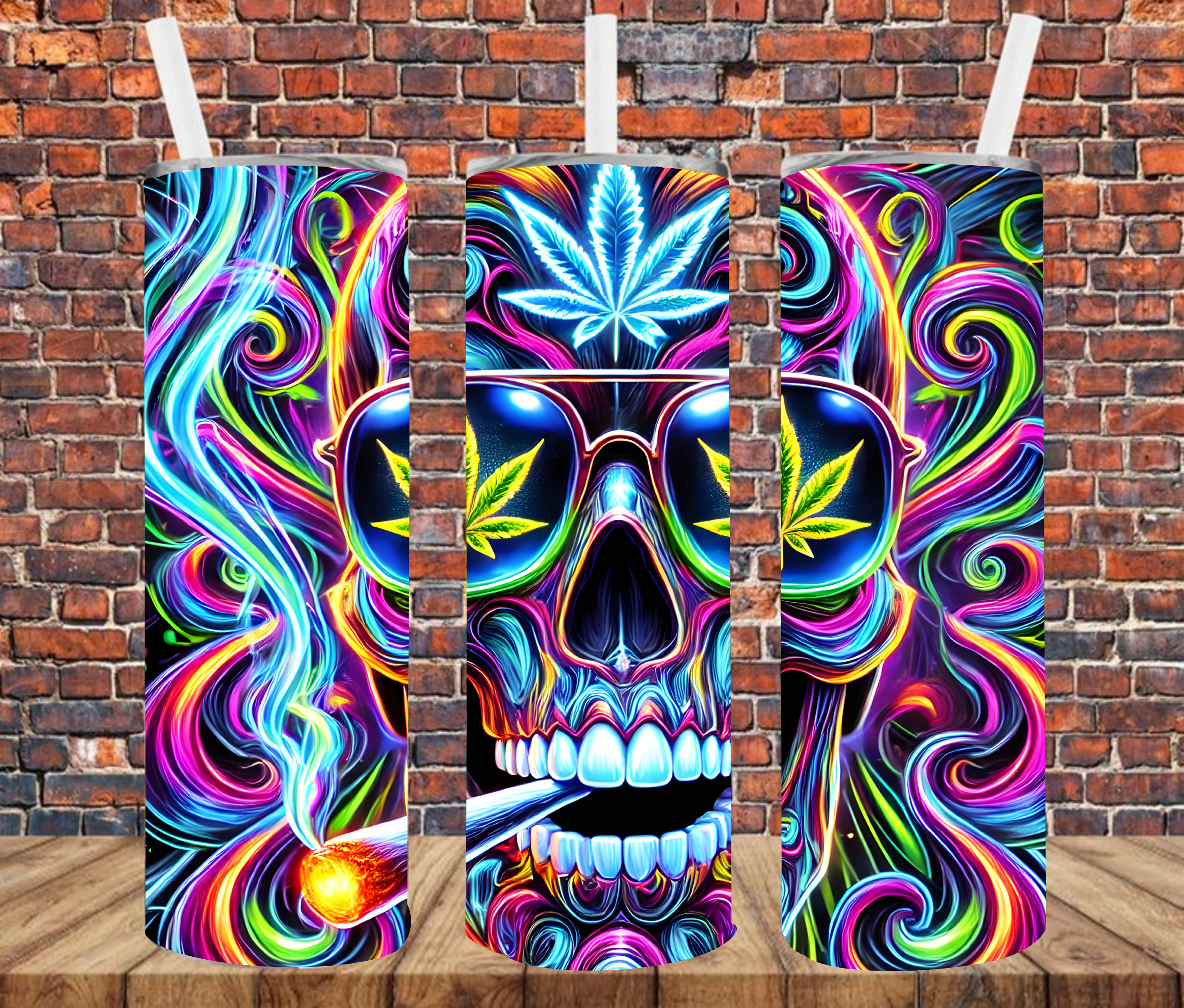 Psychedelic Weed Skull - Tumbler Wrap - Sublimation Transfers