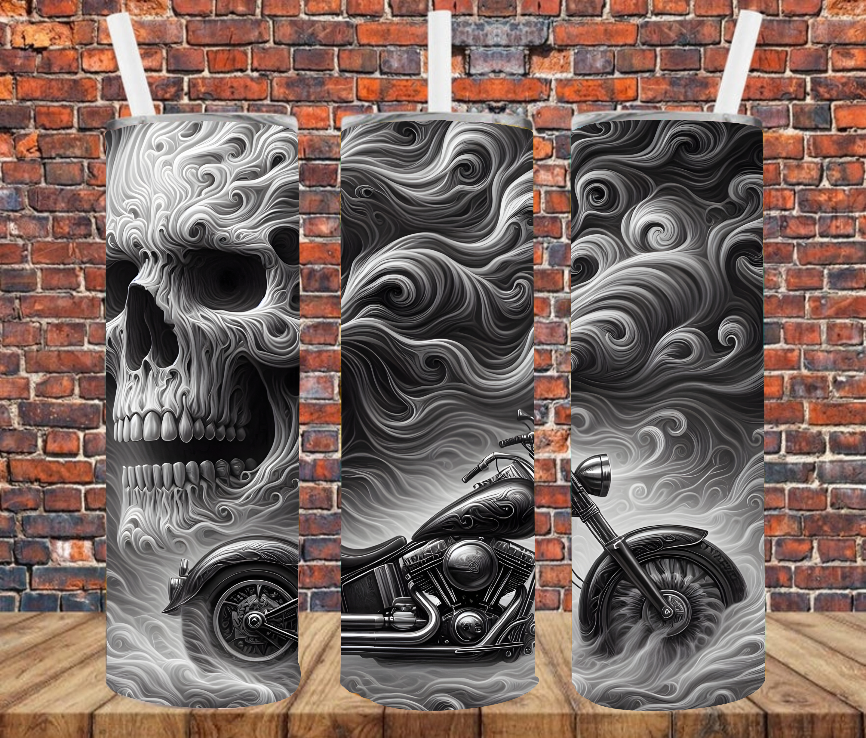 Smokin' Skull Biker - Tumbler Wrap - vinyl Transfers