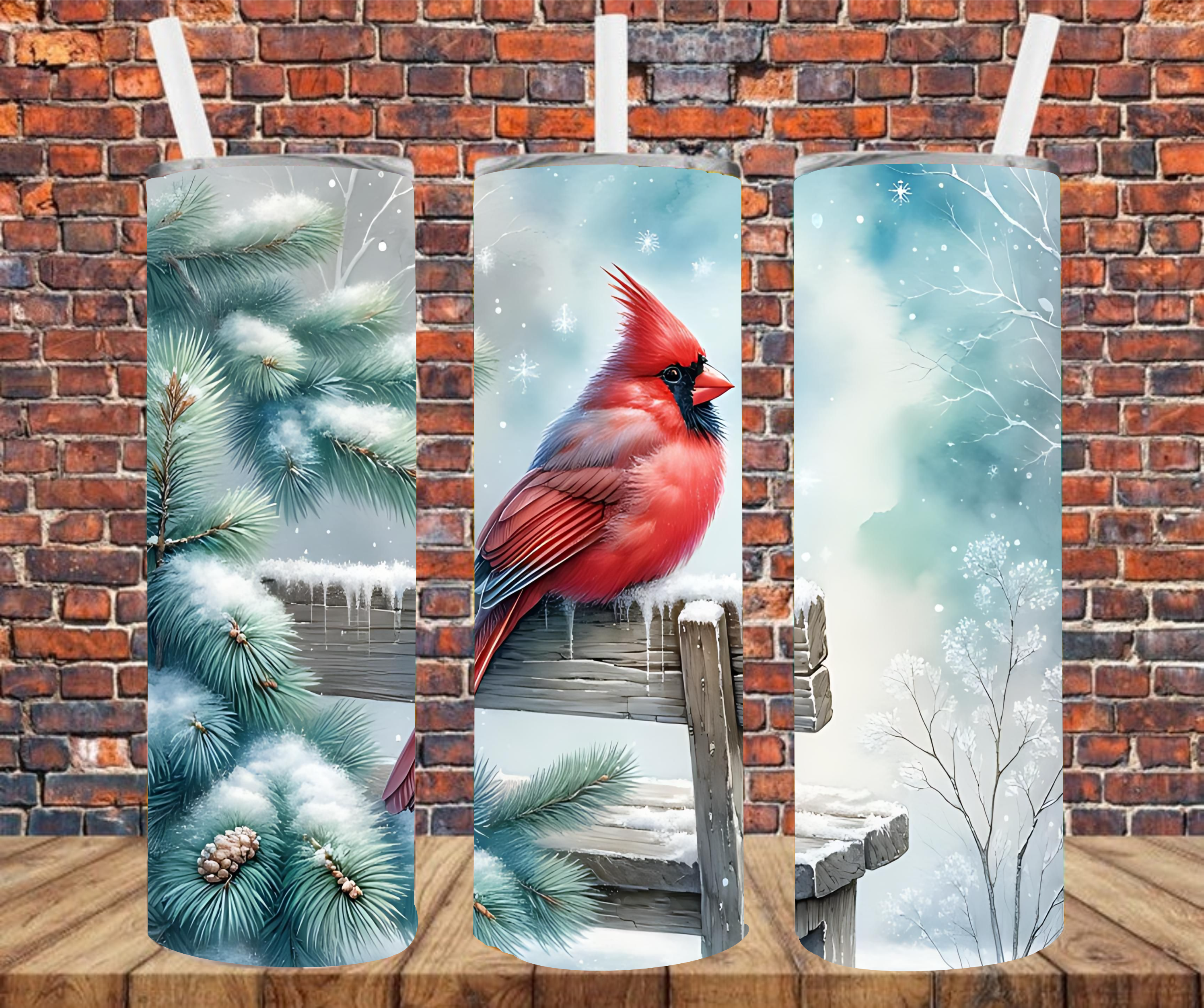 Snowy Cardinal Scene - Tumbler Wrap - Sublimation Transfers