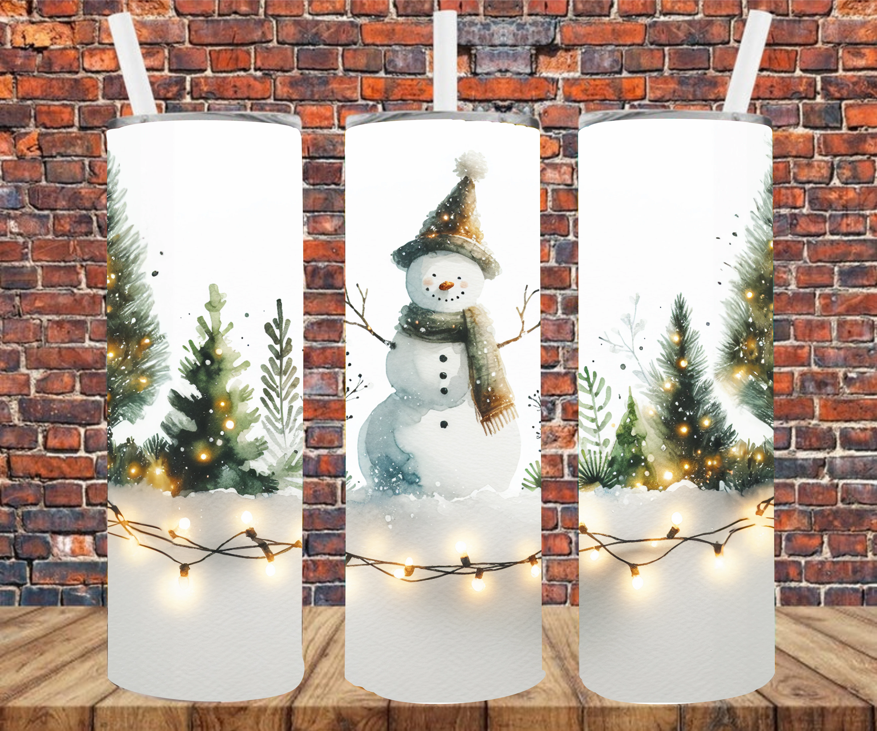 Snowman String Lights - Tumbler Wrap - Sublimation Transfers