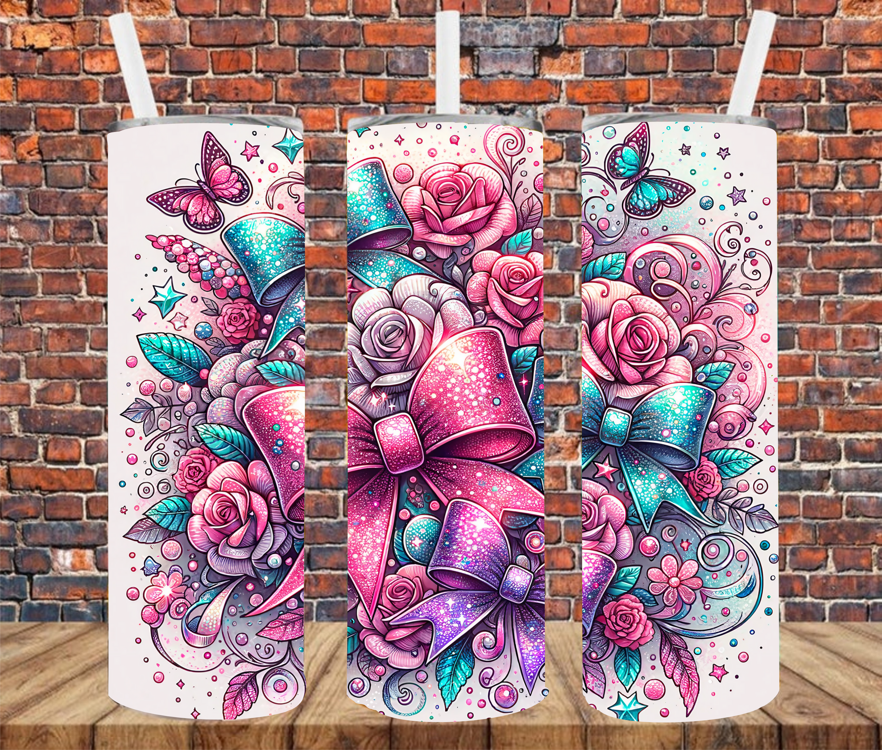 Faux Sparkle Bows - Tumbler Wrap - Sublimation Transfers