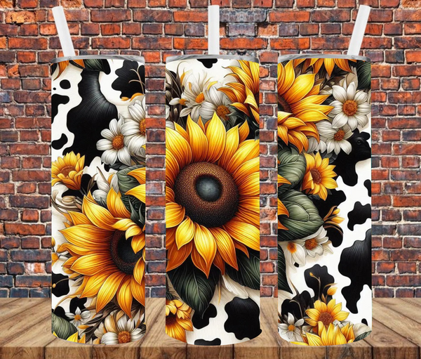 Sunflowers & Cow Print - Tumbler Wrap - Sublimation Transfers