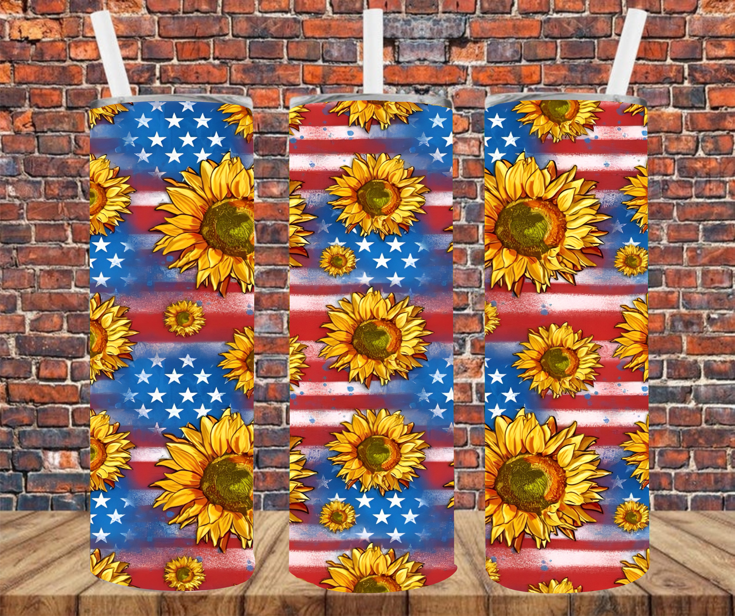 American Flags & Sunflowers - Tumbler Wrap - Sublimation Transfer