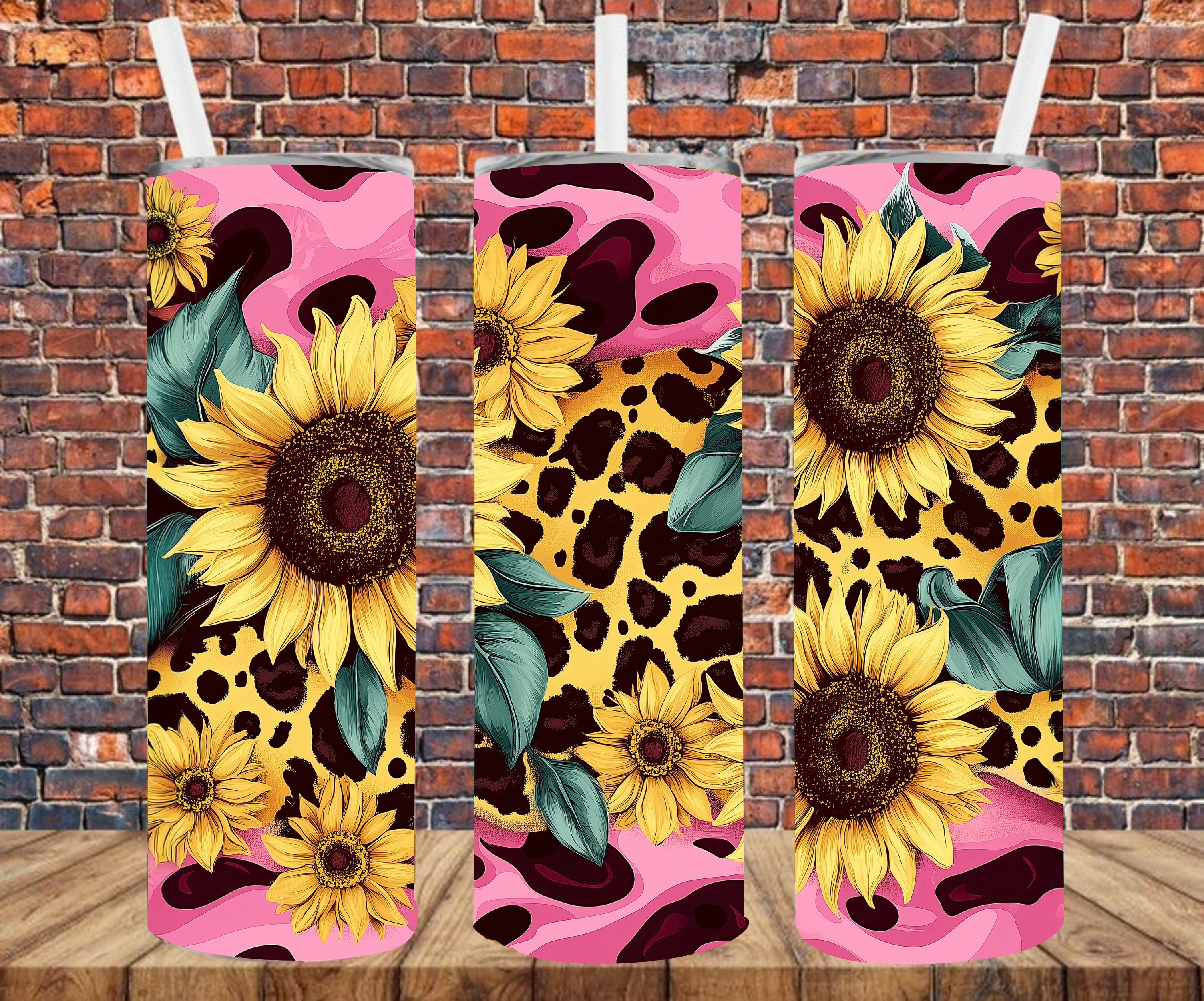 Sunflower & Animal Print  - Tumbler Wrap - Sublimation Transfer