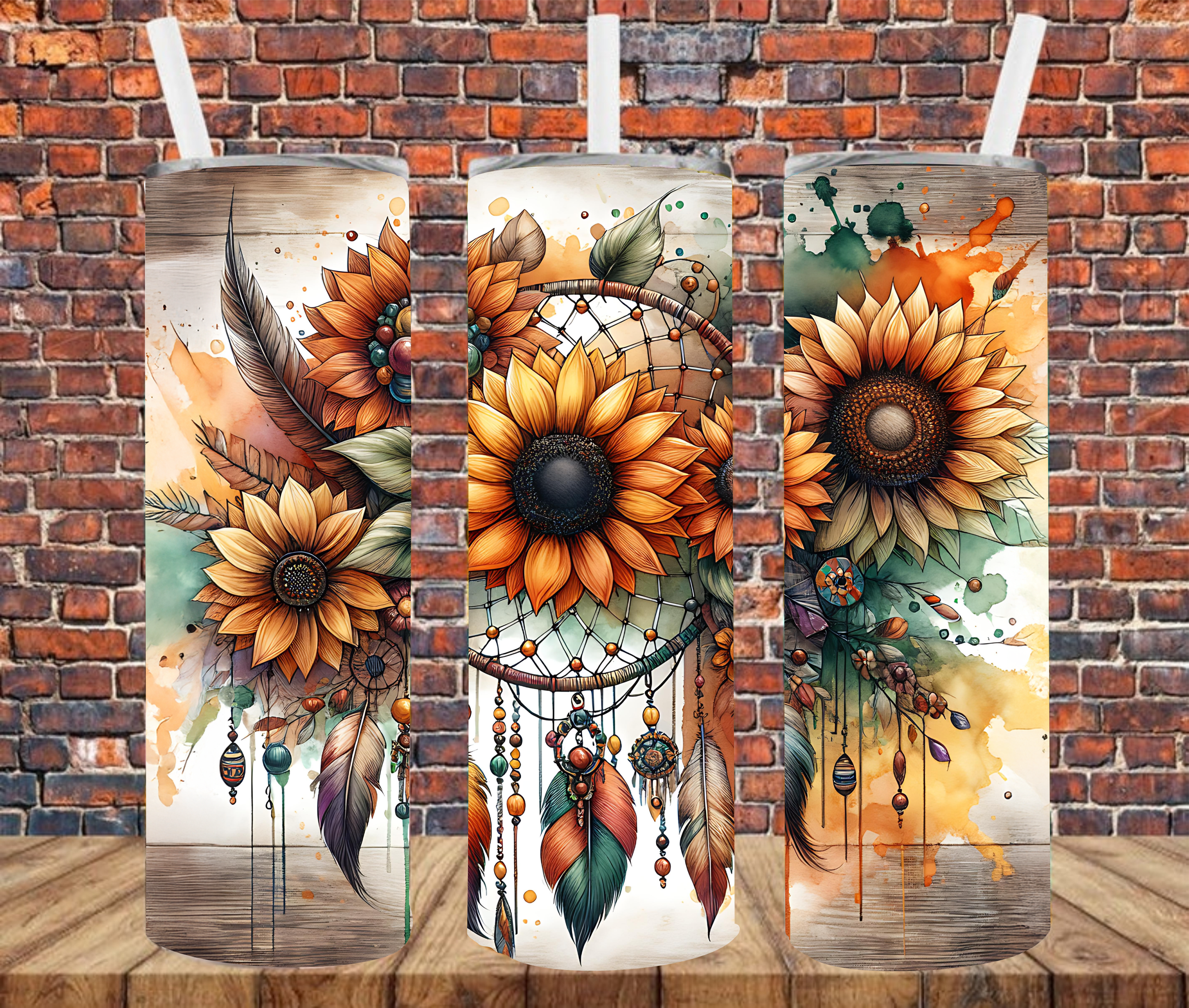 Sunflowers On Dreamcatcher - Sublimation Tumbler Wrap