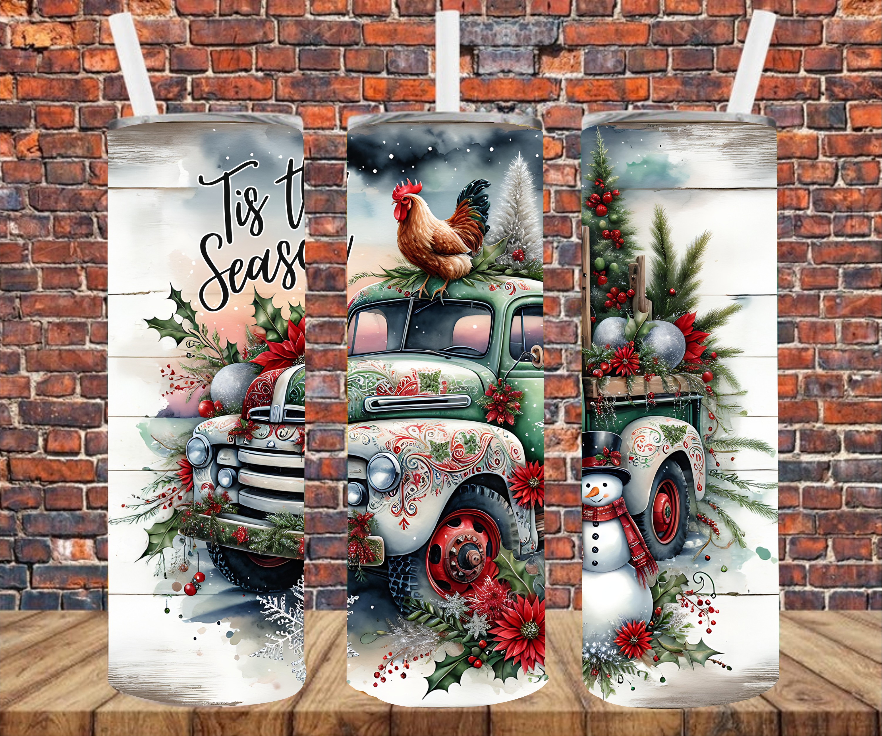 Vintage Christmas Truck - Tumbler Wrap - Sublimation Transfers