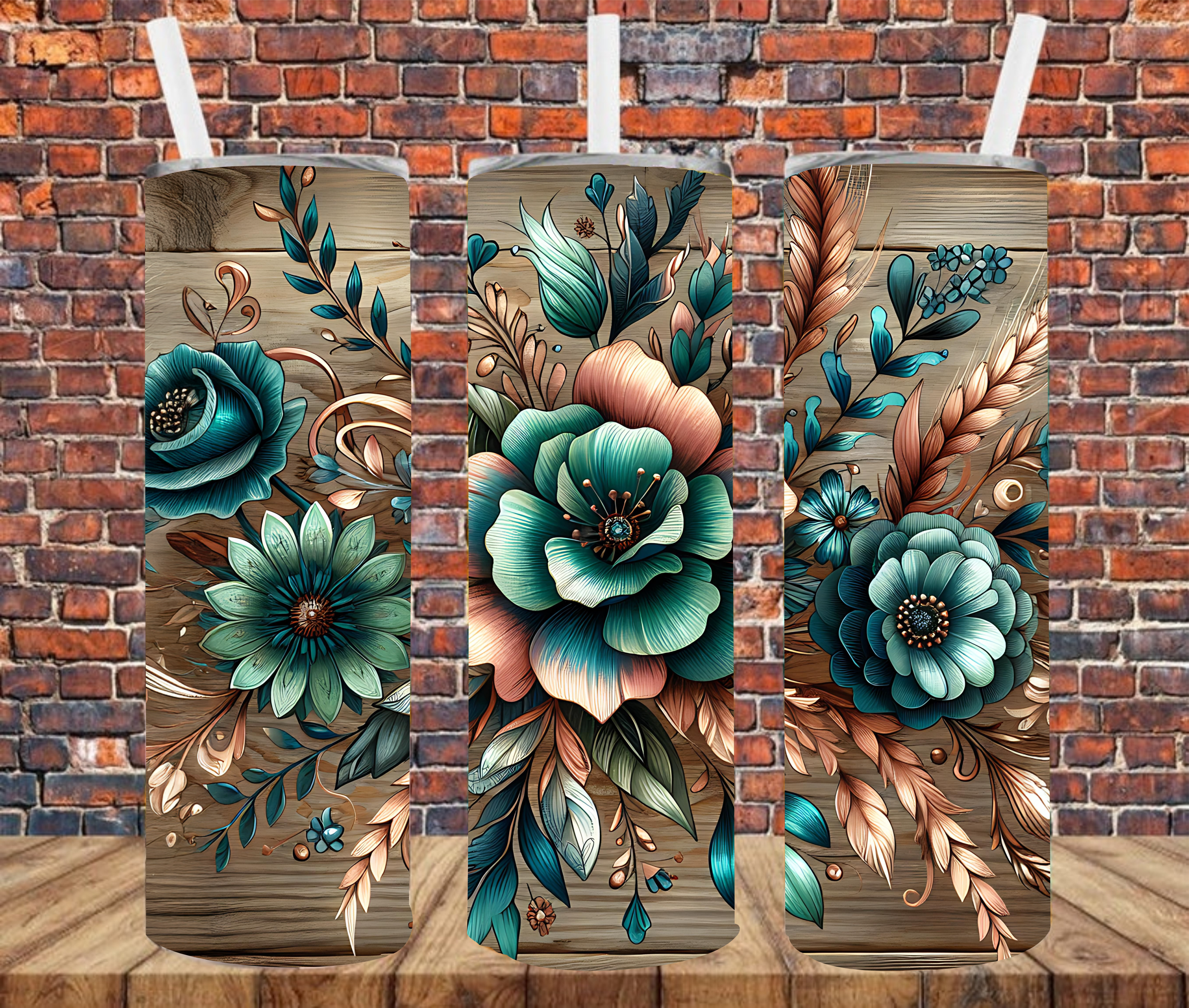 Floral On Wood - Sublimation Tumbler Wrap