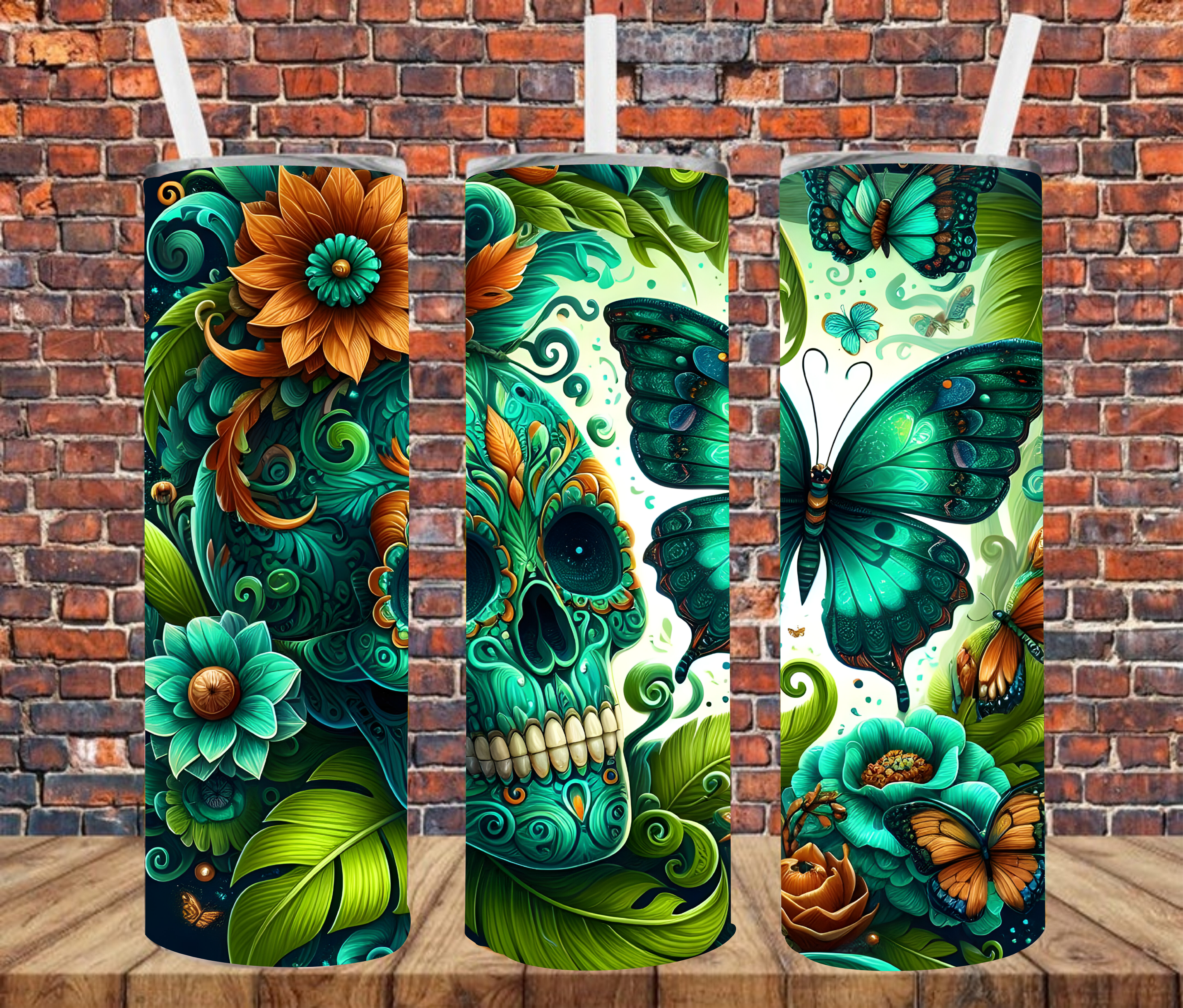Skull & Butterfly - Tumbler Wrap - Sublimation Transfers