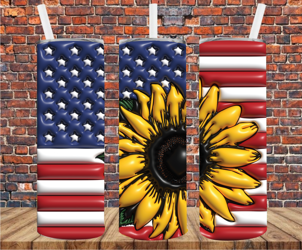 Patriotic Sunflower Puff Effect - Tumbler Wrap - Sublimation Transfer