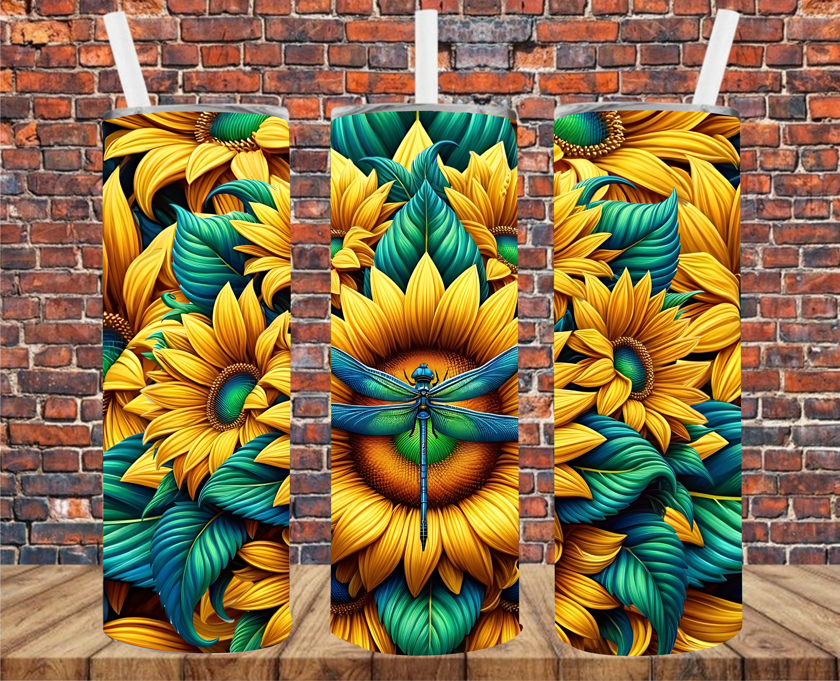 Dragonfly On Sunflower - Tumbler Wrap - Sublimation Transfer