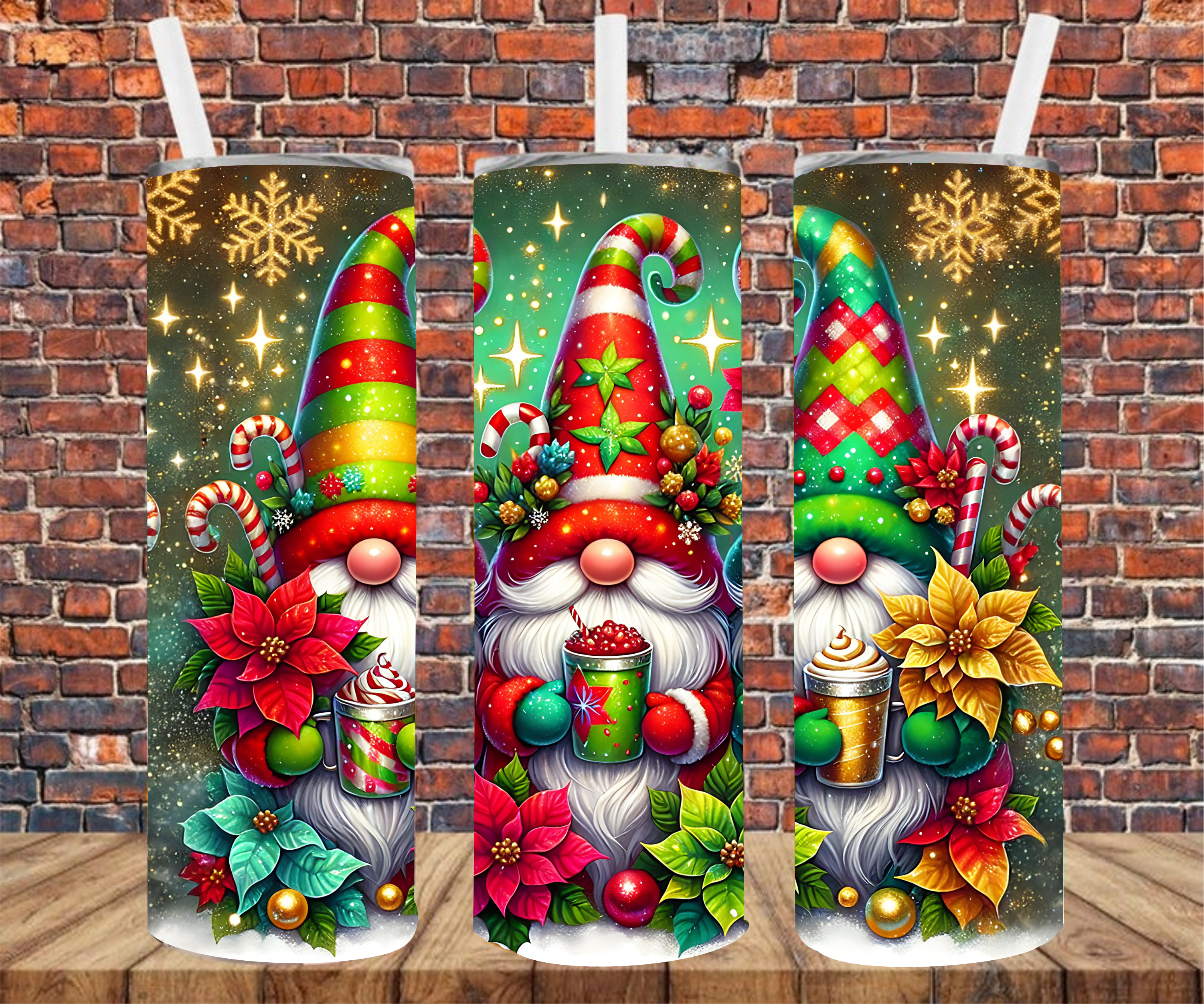 Festive Gnome Trio - Tumbler Wrap - Sublimation Transfers