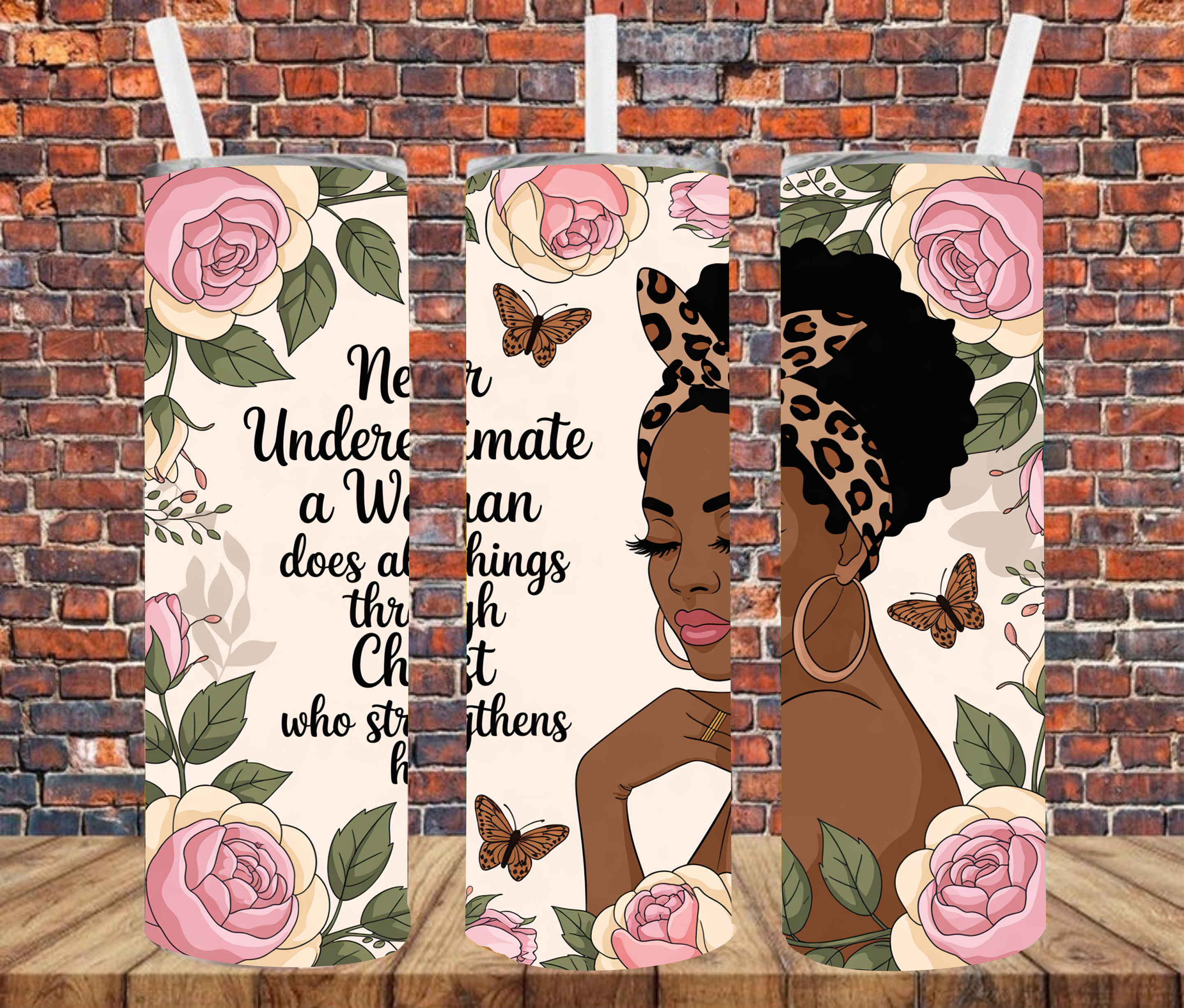Never Underestimate A Woman Does All Things Through Christ... - Tumbler Wrap - vinyl Transfers