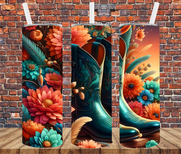 Vibrant Cowgirl Boots - Sublimation Tumbler Wrap