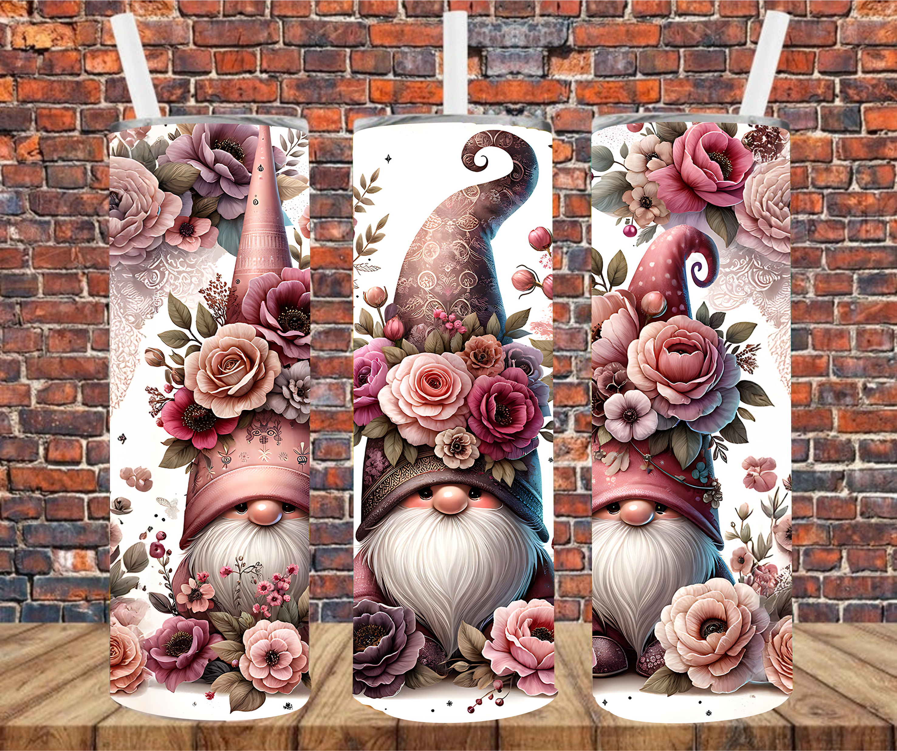 Floral Gnomes - Tumbler Wrap - vinyl Transfers