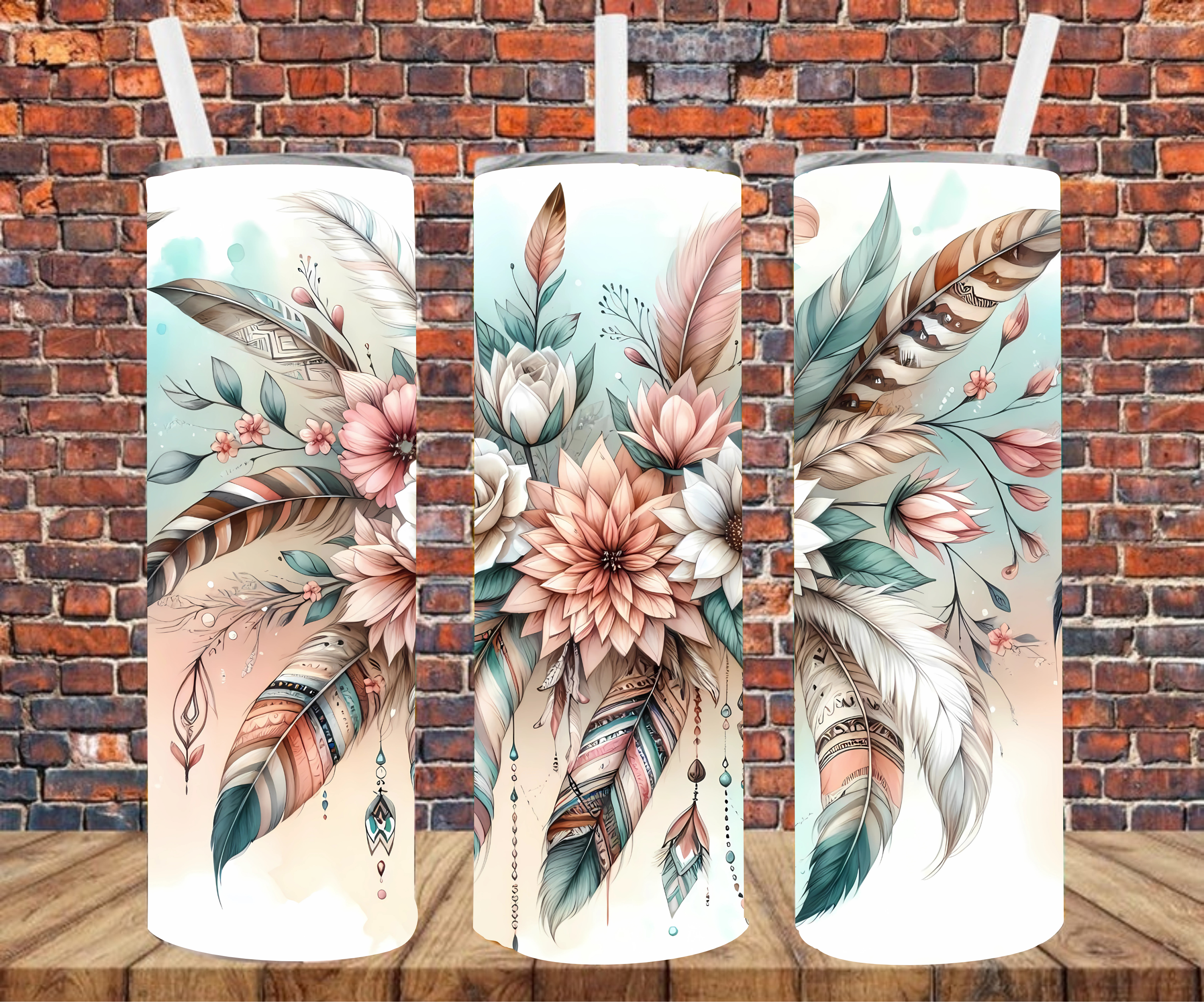 Floral Feather Bouquet - Tumbler Wrap - Sublimation Transfers