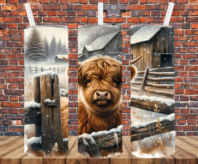 Winter Country Cow - Tumbler Wrap - Sublimation Transfers