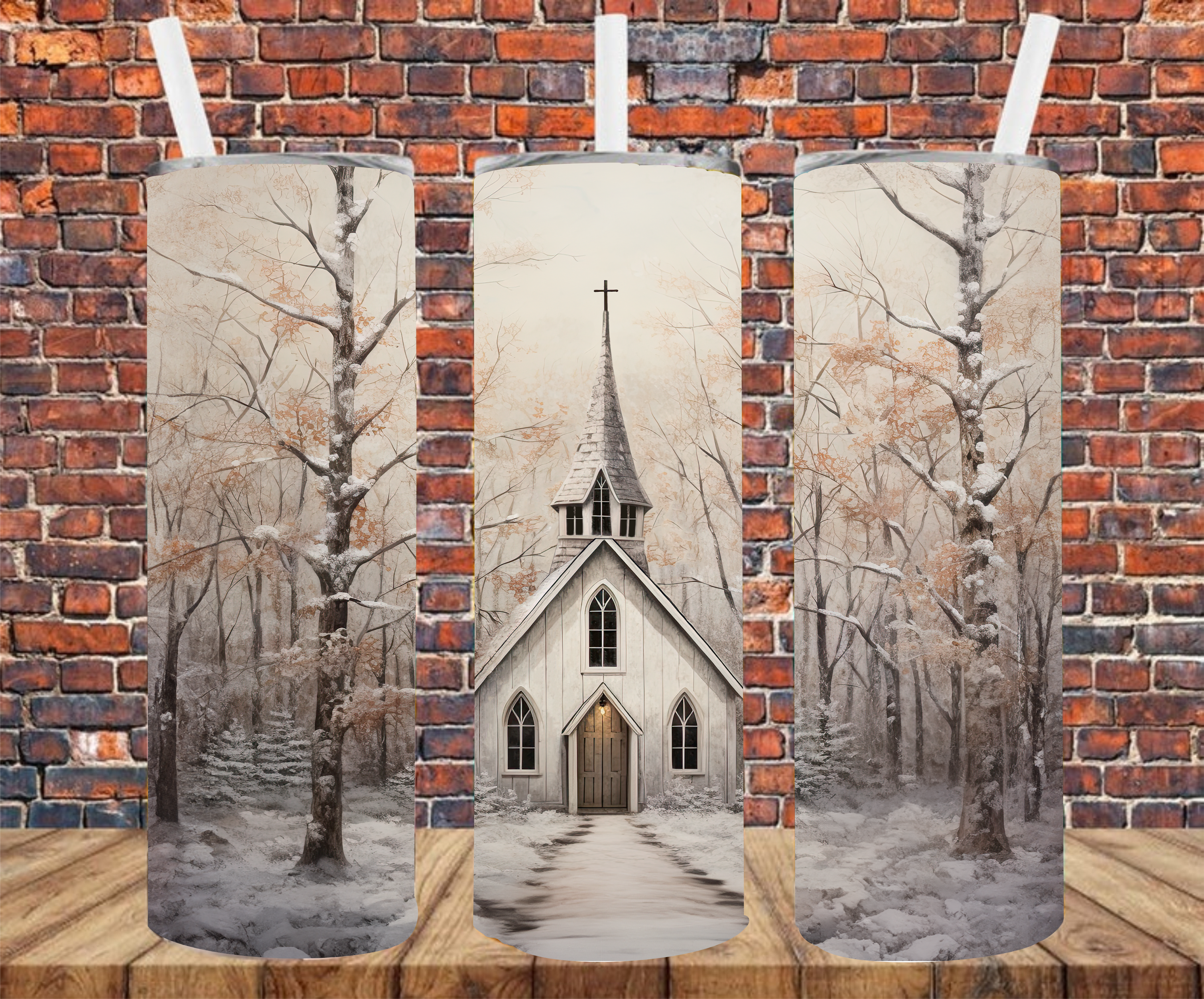 Country Church in Winter - Tumbler Wrap - Sublimation Transfers