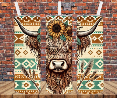 Western Aztec Cow - Tumbler Wrap - Sublimation Transfer